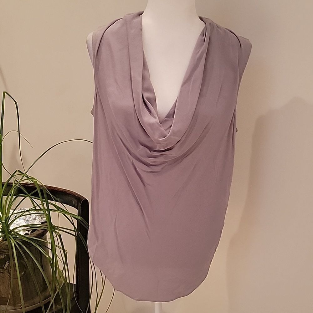 Theory light grey drape neck sleeveless top